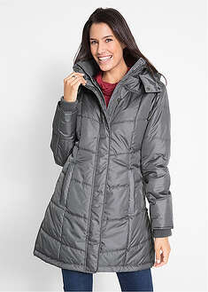 Pitkä tikkitakki, vanutäyte, kaulus ja huppu