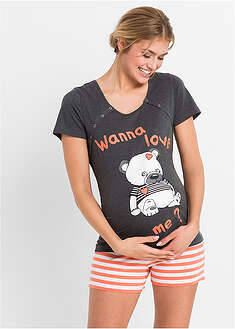 Imetysshortsipyjama luomupuuvillalla - meleerattu antrasiitti painettu - bonprix
