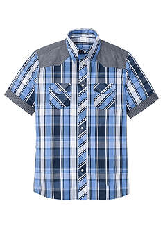 lyhythihainen-kauluspaita-farkkukankaisilla-somisteilla