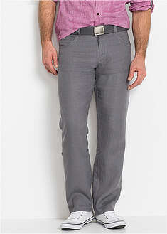 Regular Fit, pellavahousut, käärittävät lahkeet, Straight - savunharmaa - bonprix