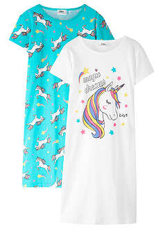 Yöpaita puhtaasta puuvillasta (2 kpl/pakkaus) - turkoosi+valkoinen - bonprix