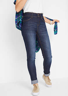 Korkeavyötäröiset kapeat stretch-farkut - kulutettu tummansininen denim - bonprix