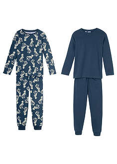 Lasten pyjama (4-os. setti) pehmeää puuvillaa - painokuvioitu tummansininen/luonnonvalkoinen + tummansininen - bonprix