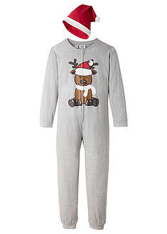 Pyjamahaalari ja tonttulakki pehmeästä luomupuuvillasekoitteesta (2-os. setti) - meleerattu vaaleanharmaa - bonprix