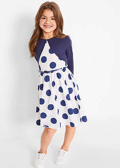 Lasten mekko + vyö + bolero (3-os. setti) - valkoinen-sininen pilkullinen - bonprix