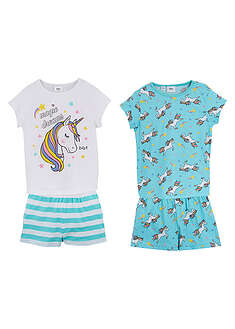 Shortsipyjama puhtaasta puuvillasta (2kpl/pakkaus) - turkoosi-valkoinen - bonprix