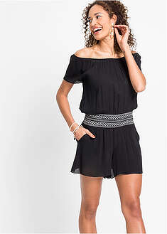 Jumpsuit ryppypinnalla ja kirjailulla - musta - bonprix