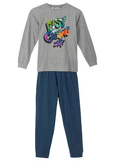 Lasten pyjama (2-os. setti) pehmeää luomupuuvillaa - meleerattu vaaleanharmaa-tummansininen - bonprix