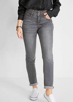 Korkeavyötäröiset kapeat stretch-farkut - kulutettu harmaa denim - bonprix