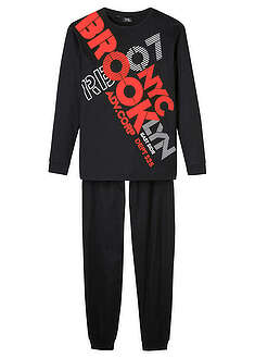 Lasten pyjama puhdasta luomupuuvillaa  (2-os. setti) - musta-neonoranssi - bonprix