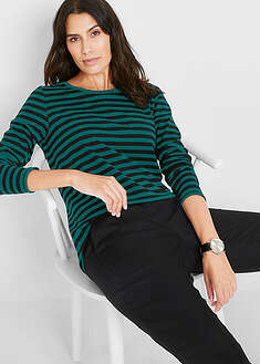 Pitkähihainen paita luomupuuvillasekoitteesta - musta-syvänvihreä raidallinen - bonprix