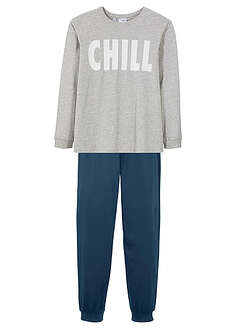 Pyjama pehmeällä luomupuuvillalla (2-os. setti) - meleerattu vaaleanharmaa-tummansininen - bonprix