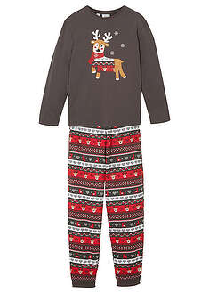 Pyjama puhtaasta luomupuuvillasta (2-os. setti) - harmaa-punainen-valkoinen-painokuvioitu - bonprix