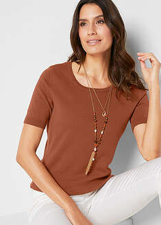 Lyhythihainen neulepusero - kastanjanruskea - bonprix