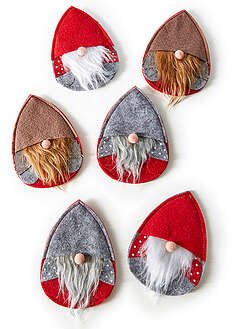 Tonttuaiheinen aterintasku (6 kpl/pakkaus) - punainen-ruskea-harmaa - bonprix