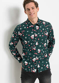 Jouluinen pitkähihainen kauluspaita puhtaasta puuvillasta, Slim Fit