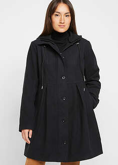 A-linjainen takki, jossa huppu ja laskokset