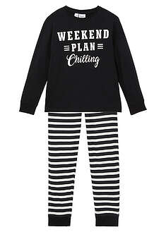 Lasten pyjama (2-os. setti) - musta-villanvalkoinen painettu - bonprix