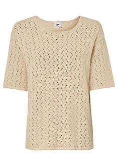 Ajour-neulepaita pellavalla, puolihihat - hiekanbeige - bonprix