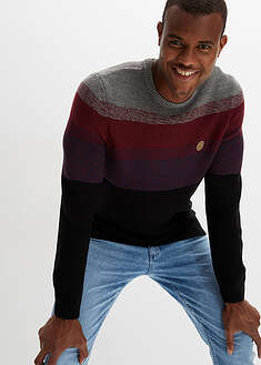 Liukuvärinen ohut neulepusero - musta-viininpunainen-raidallinen - bonprix