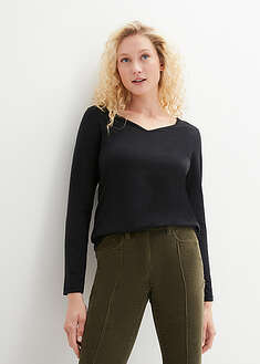 Vartalonmyötäinen pitkähihainen paita (2kpl/pakkaus) - musta+musta - bonprix