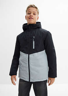 Vedenpitävä talvitakki väripalkeilla ja hupulla - musta-hopeanharmaa - bonprix