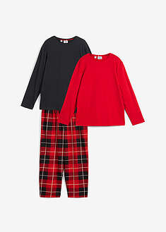 Lasten pyjama puuvillasta (3-os. setti) - punainen-musta-valkoinen ruudullinen - bonprix