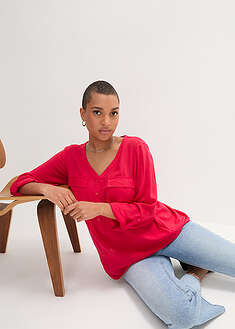 Pitkähihainen pusero V-pääntiellä kevyesti laskeutuvasta viskoosista