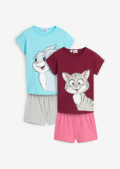 Shortsipyjama (2kpl/pakkaus) - turkoosi-purppura-meleerattu vaaleanharmaa-roosa-painokuvioitu - bonprix