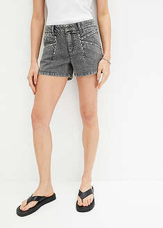 Niittikoristeiset farkkushortsit - harmaa denim - bonprix