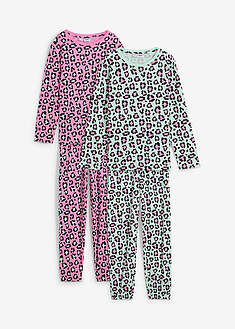 Luomupuuvillainen lasten pyjama (4-os. setti) - vaalea pinkki-leopardipainatus+vaalea minttu-leopardipainatus - bonprix