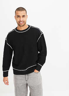 Väljä neulepusero kierrätetyllä puuvillalla - musta-valkoinen - bonprix