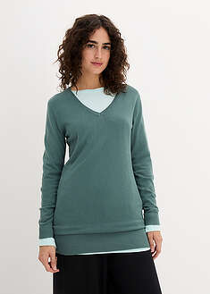 Ohut perusmallinen pitkä neulepusero V-pääntiellä - harmaanvihreä - bonprix