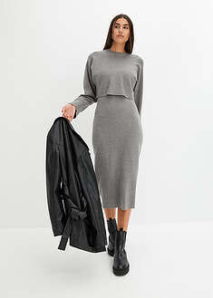 Neulemekko (2-os. setti) - meleerattu harmaa - bonprix