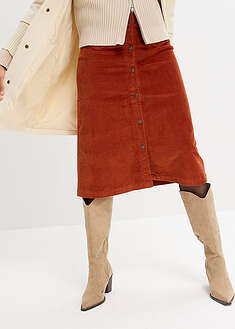 Joustava midipituinen nappilistallinen vakosamettihame