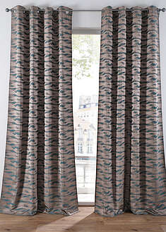 Jakardikankainen verho aaltokuvioinnilla (1kpl/pakkaus) - kermanvalkoinen-sininen - bonprix