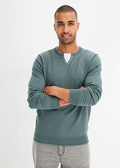 Kerrostyylinen neulepusero puuvillalla - harmaanvihreä - bonprix