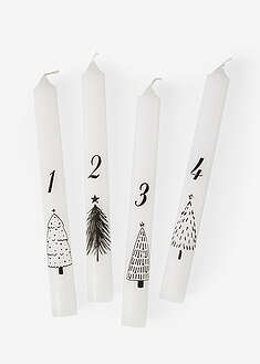 Numeroidut kynttilät 1-4 (4 kpl) - valkoinen + musta - bonprix
