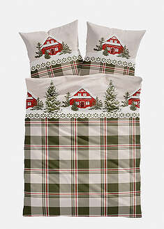 Ruudullinen talokuvioinen pussilakanasetti