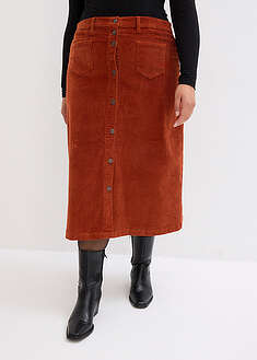 Joustava midipituinen nappilistallinen vakosamettihame