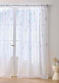 Lumihiutalekuvioinen verho kierrätetyllä polyesterillä (1kpl/pakkaus) - valkoinen-harmaa - bonprix