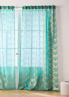 Verho kierrätetyllä polyesterillä ja kimallepainatuksella (1 verho) - vaaleanvihreä-kulta - bonprix