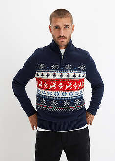 Norjalaisneule vetoketjukauluksella - tummansininen norjalaiskuvio - bonprix