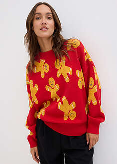 Ylisuuri jouluneule pyöreällä pääntiellä - punainen - bonprix