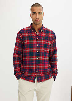 Fleecevuorillinen flanellikauluspaita - punainen/harmaa/tummansininen/nougat - bonprix