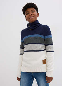 Lasten neulepusero - villanvalkoinen-tummansininen - bonprix