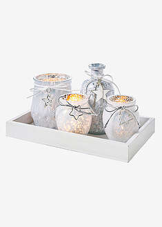 Kynttilätabletti maljakolla ja kynttiläastioilla - valkoinen-hopeanvärinen - bonprix