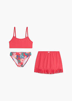 Bikinit ja hame (3-os. setti) - voimakas pinkki-painokuvioitu - bonprix