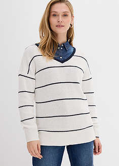 Oversize-neulepusero - villanvalkoinen-tummansininen raidallinen - bonprix