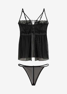 Babydoll ja stringit (2-os. setti) - musta - VENUS